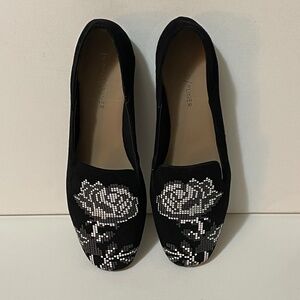NWB Women's Size 8.5 Donald J Pliner "Hiro-KS" Black Kid Suede Floral Flats